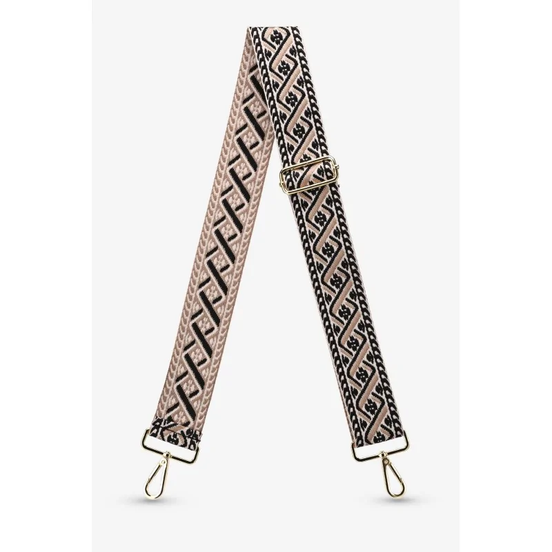 Black and Beige Ethnic Fabric Shoulder Strap