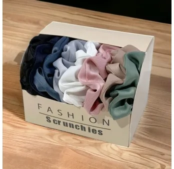 Set of 8 plain multicolored scrunchies