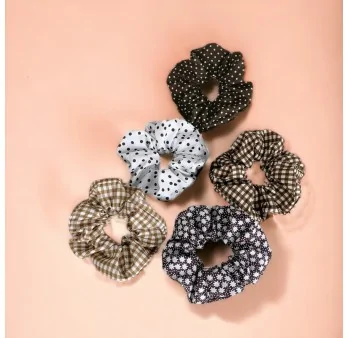 Set of 5 brown printed scrunchies