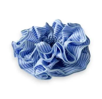 Fancy striped blue and white elastic hair tie