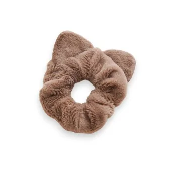 Scrunchie de peluche con orejas de gato marrones