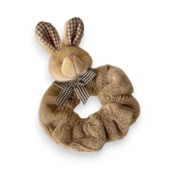 Fancy elastic hair tie with beige rabbit design