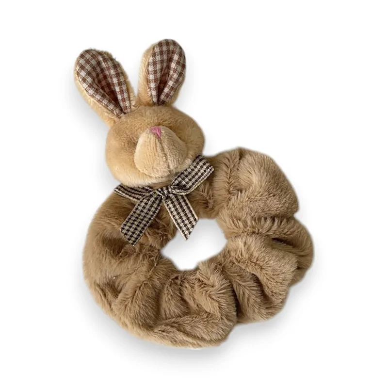 Fancy beige rabbit scrunchie