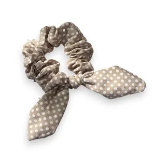 Fancy beige and white polka dot scrunchie