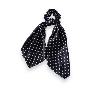 Chouchou Élastique Foulard à Pois Bleu marine et blanc