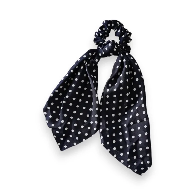 Scrunchie Hair Tie Navy Blue and White Polka Dot Scarf