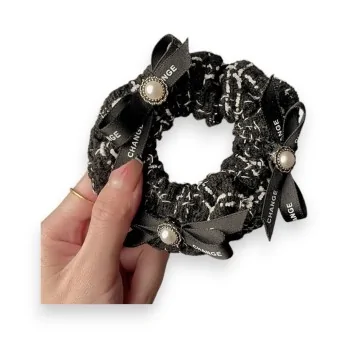 Scrunchie Black and White Tweed Elastic