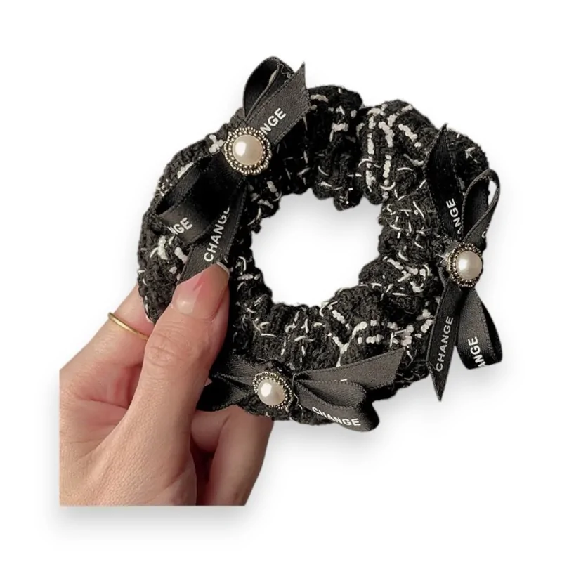 Scrunchie Elastic Black and White Tweed