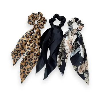 Set of 3 printed scarf scrunchies