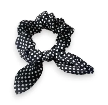 Black and white polka dot scrunchie