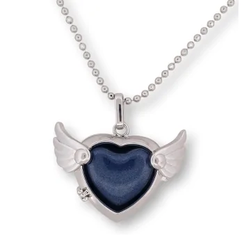 Collar Corazón Abrible Lindo Corazón con Alas de Ángel y Piedra Azul