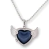 Collana Cuore Apribile Grazioso Cuore con Ali d'Angelo e Pietra Blu