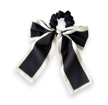 Fancy black and white knotted hair scrunchie