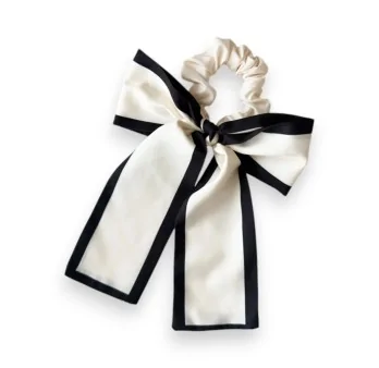 Satin scrunchie with black and white ribbon