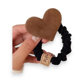 Velvet heart brown elastic hair scrunchie