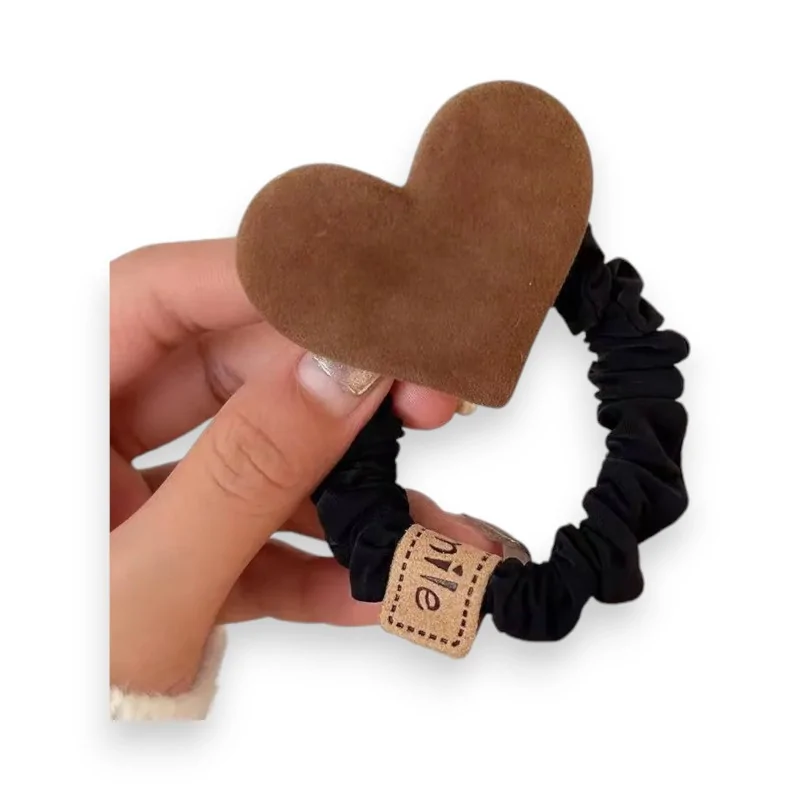 Velvet heart scrunchie in brown