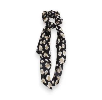 Black and Beige Leopard Print Scrunchie