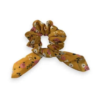 Fancy floral mustard-colored scrunchie