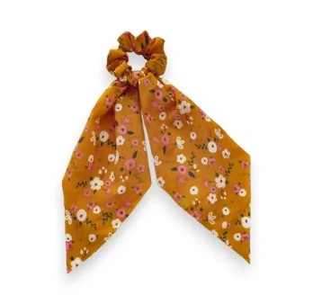 Chouchou élastique foulard fleuri bohème Moutarde