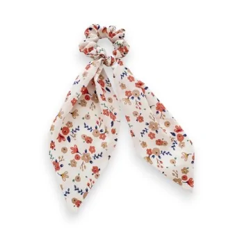 Chouchou Foulard Floral Fantaisie Blanc