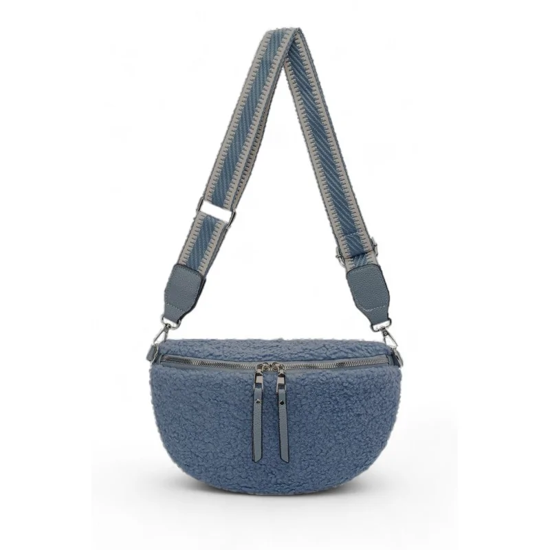 Fluffy blue fanny pack crossbody bag by David Jones