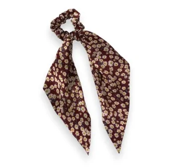 Chouchou foulard fleuri bordeaux