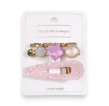 Lot de 4 Barrettes à cheveux tendance rose et doré