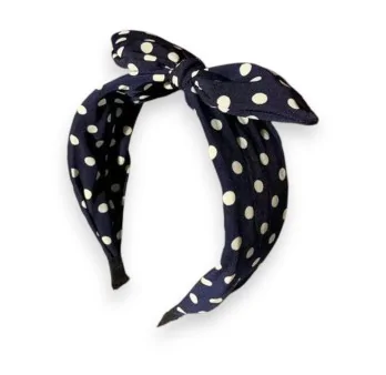 Fancy navy blue and white polka dot headband