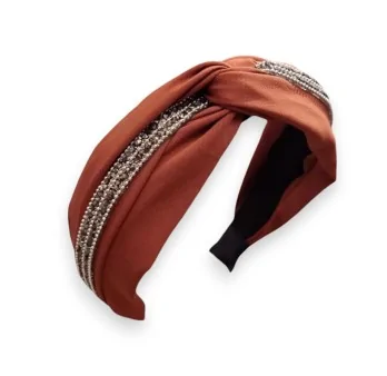 Wide fancy brick-colored headband with rhinestones