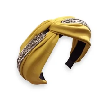 Fancy mustard-colored headband with rhinestones