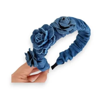 Cerchietto di jeans con fiori fantasia