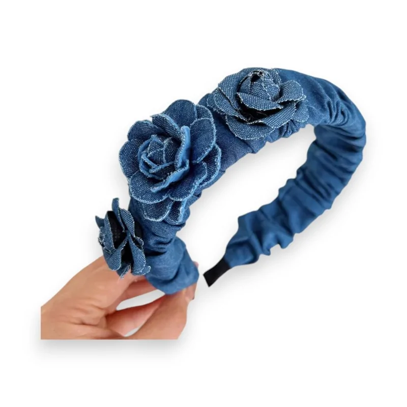 Denim headband with floral fantasy