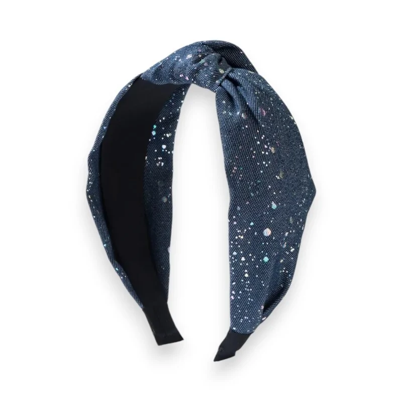 Denim headband with multicolored glitter