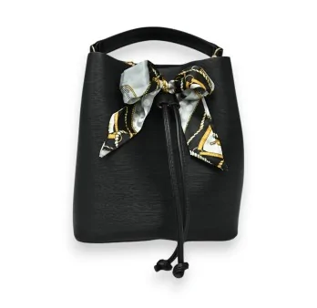 Rigid black bucket bag from Gallantry with scarf bow