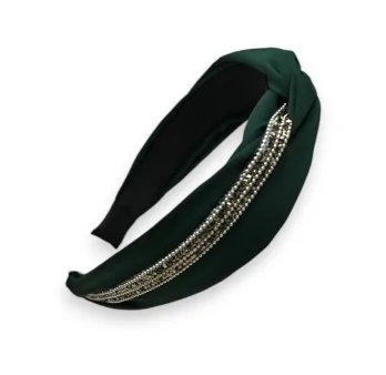 Bottle green fancy headband with rhinestones