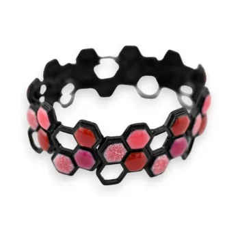 Bracelet élastique alvéolé Ikita rose et rouge