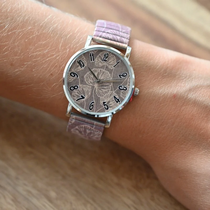 Montre Ernest feuillage vieux rose