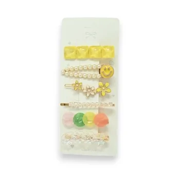 Set of 6 yellow fancy hair clips