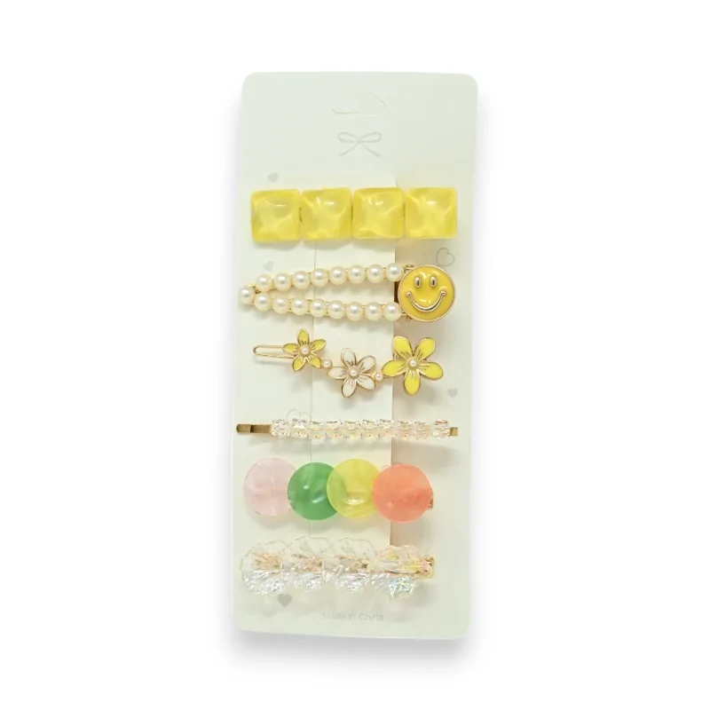 Set of 6 yellow fancy hair clips