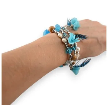 Lot de 3 bracelets fantaisie élastiques turquoise