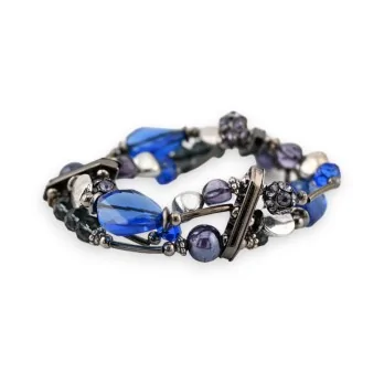 Bracelet fantaisie 3 rangs perles bleues