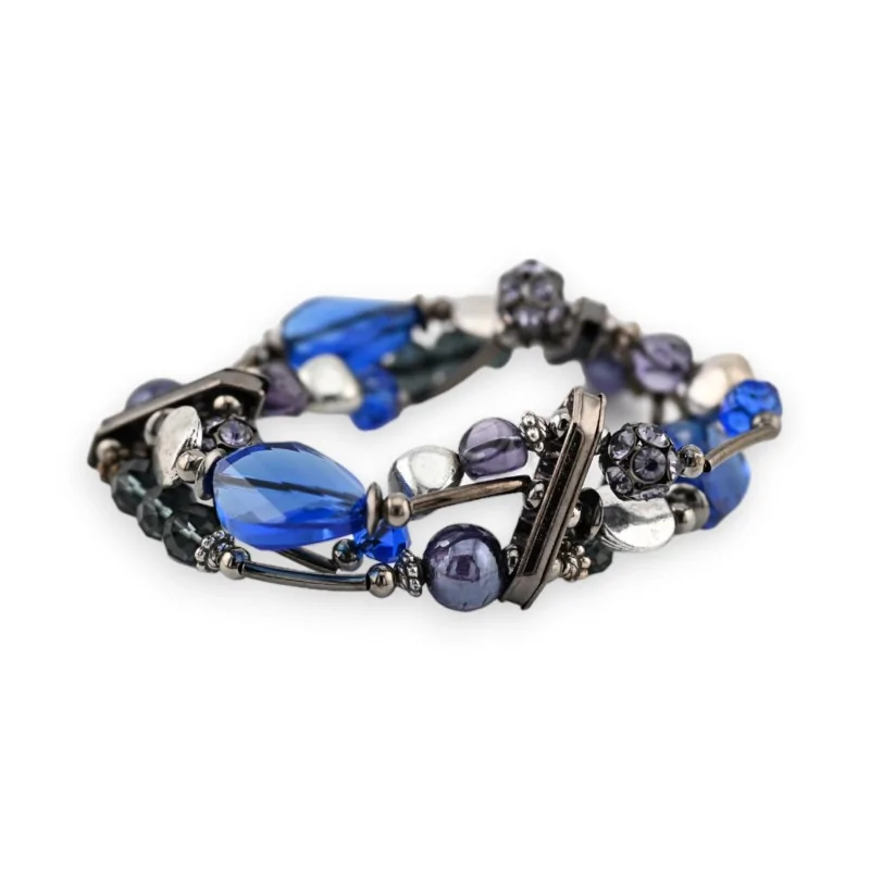 Pulsera de fantasía de 3 filas con perlas azules