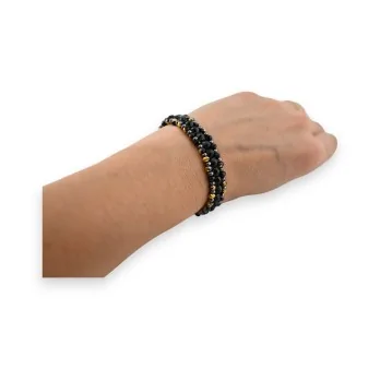 Bracelet Élastique Perles Noires et Dorées