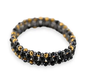 Bracelet Élastique Perles Noires et Dorées