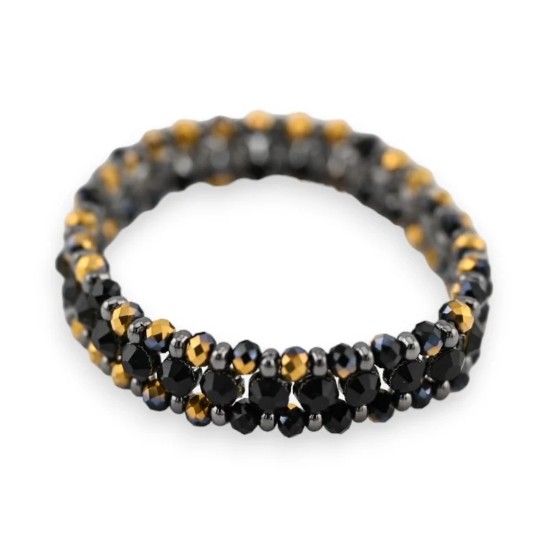 Black and Gold Beaded Elastic Bracelet