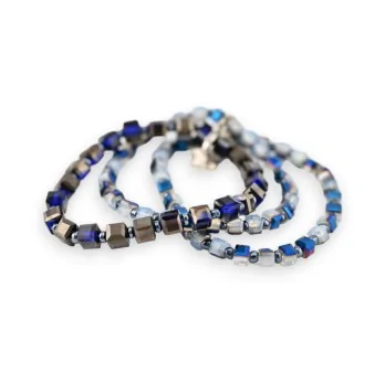 Set di 3 bracciali fantasia Ikita con perle blu