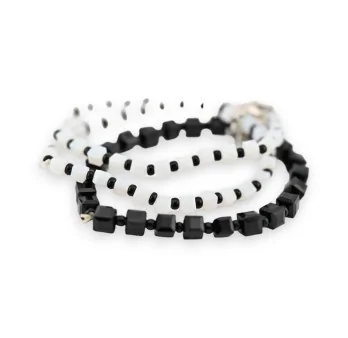 Conjunto de 3 pulseras elásticas de fantasía Ikita en blanco y negro