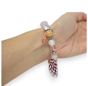 Bracciale elastico fantasia Ikita rosa con perline di vetro