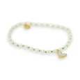 Fine elastic bracelet with white and gold beads