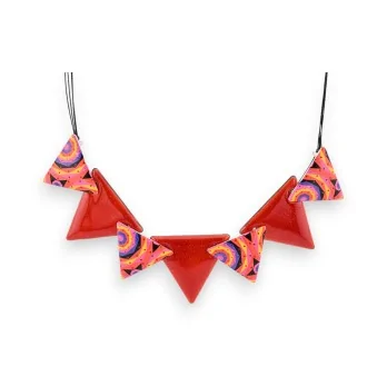 Fashion Necklace Triangle Patchwork Red by Ikita